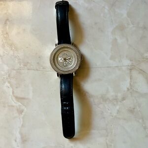 Freeze Black Leather Watch with Silver Dial